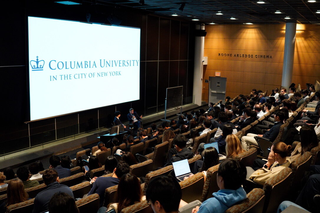 Weston Talks with Blair Effron of Centerview Partners at Columbia University Students fill Columbia University's Roone Arledge Cinema for the Weston Talks fireside chat with Blair Effron of Centerview Partners